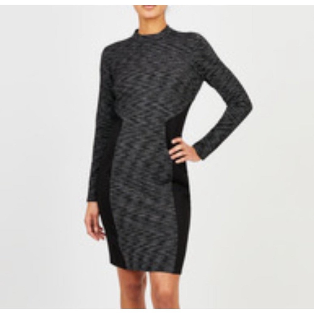 T Tahari Black Gray Bodycon Long Sleeve Sheath Dress Size L NWT Classy Chic Sexy